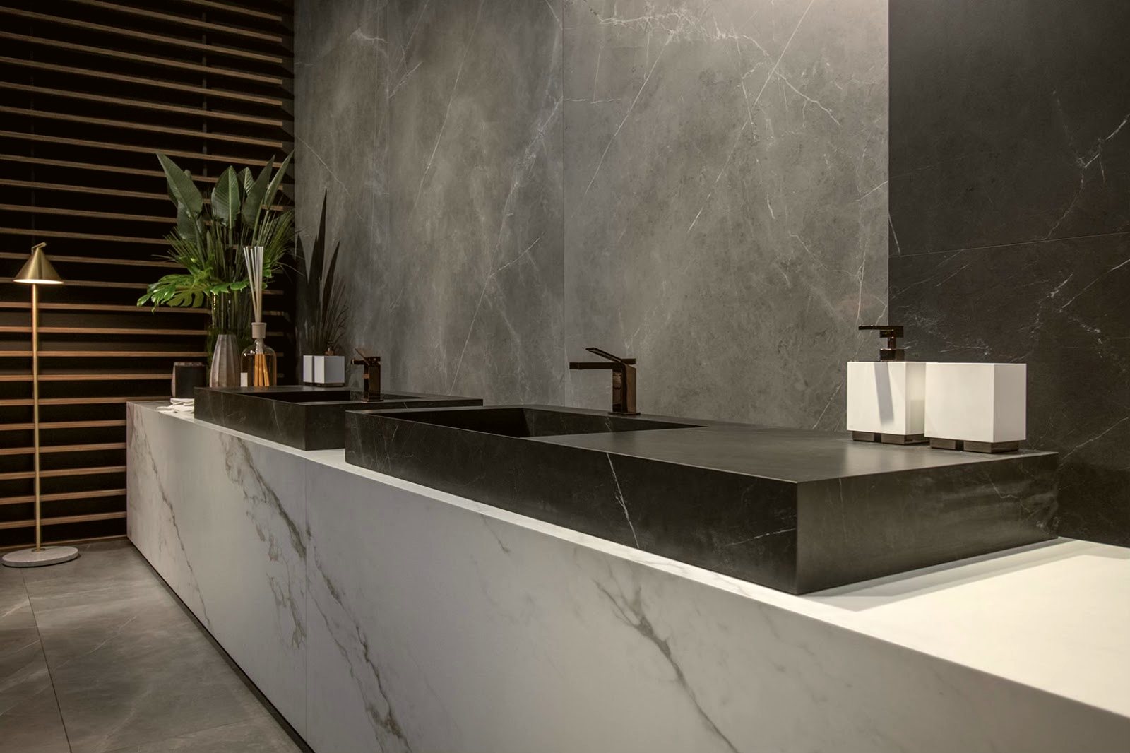 Black marble bathroom vanity — real Miami project