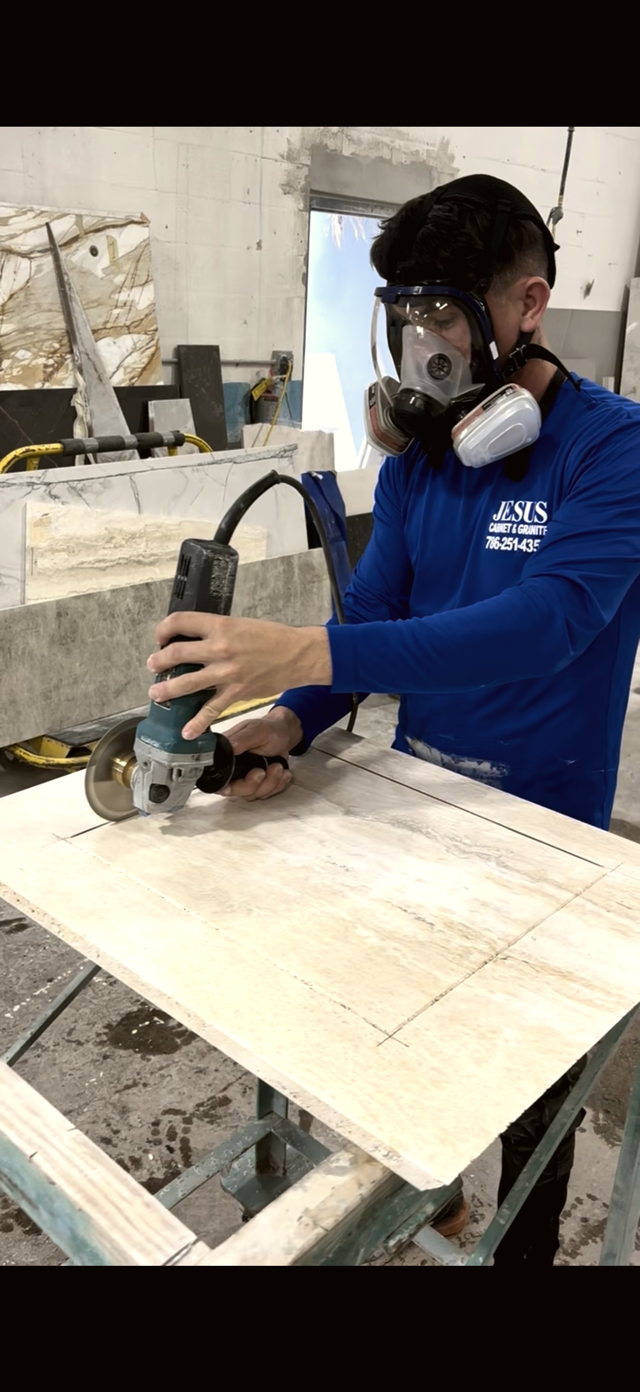 Polishing a granite edge by hand